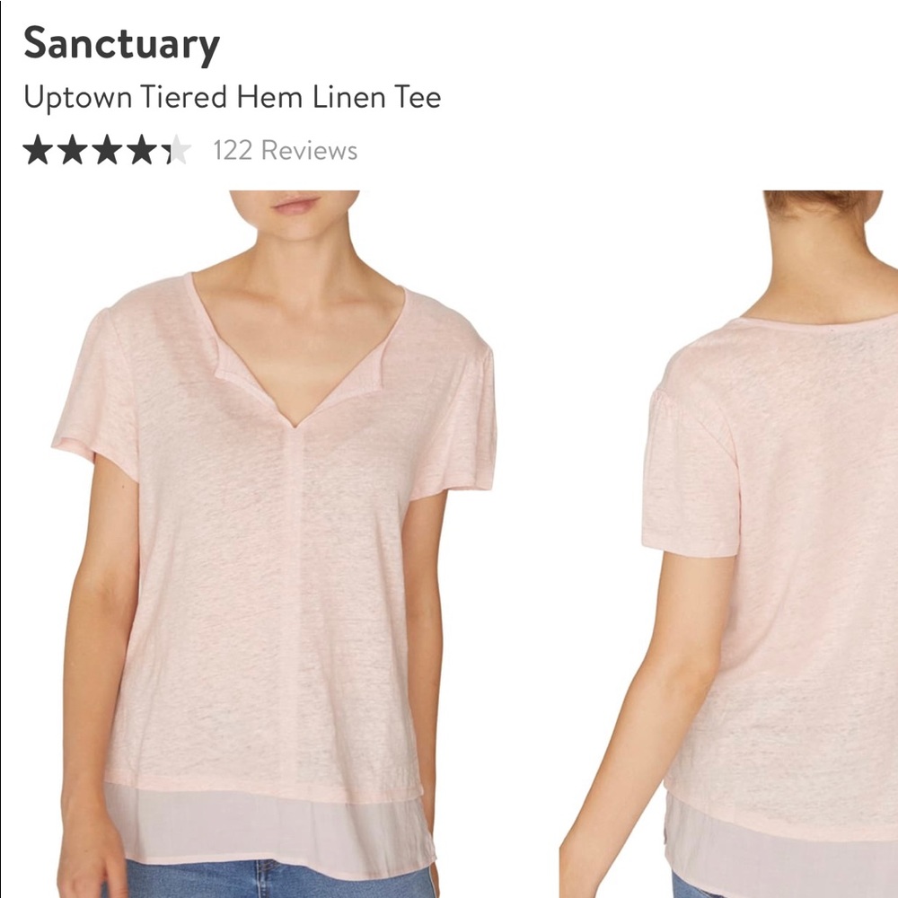 SANCTUARY Light Pink Tiered Hem Linen Tee L